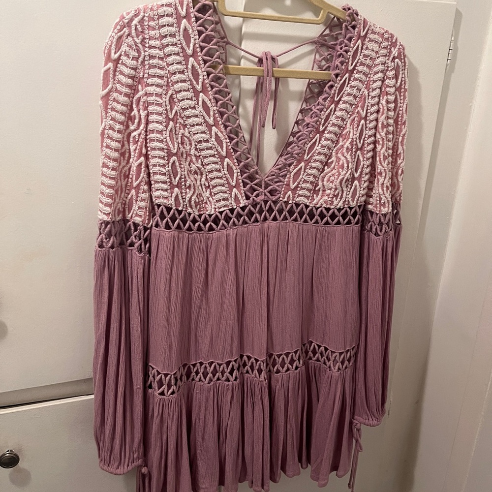 Free People Dusty Lilac Crochet Embroidered Dress